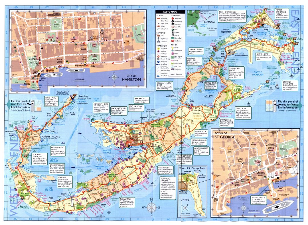 Большая карта дорог и туристическая карта Бермудских островов