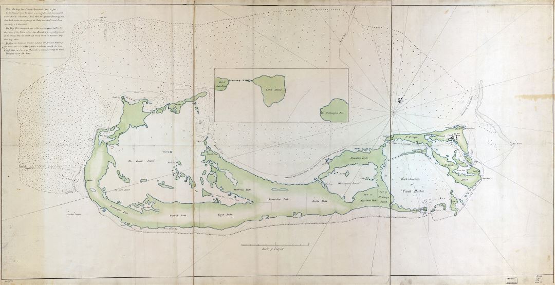 Большая детальная старая карта Бермудских островов - 1760