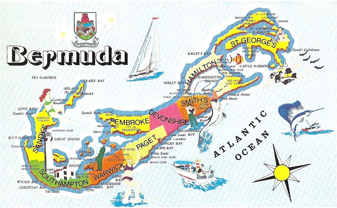 Большая туристическая иллюстрированная карта Бермудских островов