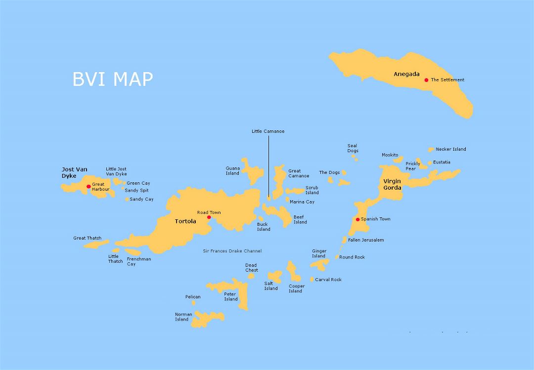 Детальная карта Британских Виргинских островов