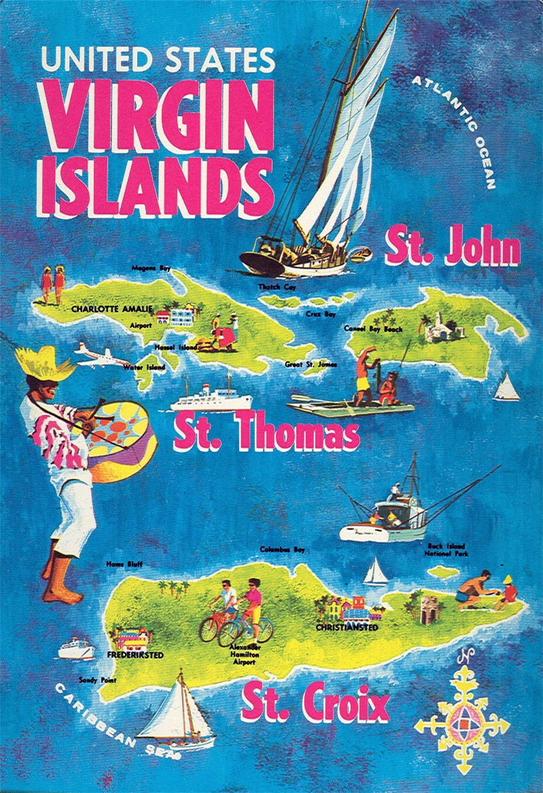 Детальная туристическая иллюстрированная карта Британских Виргинских островов