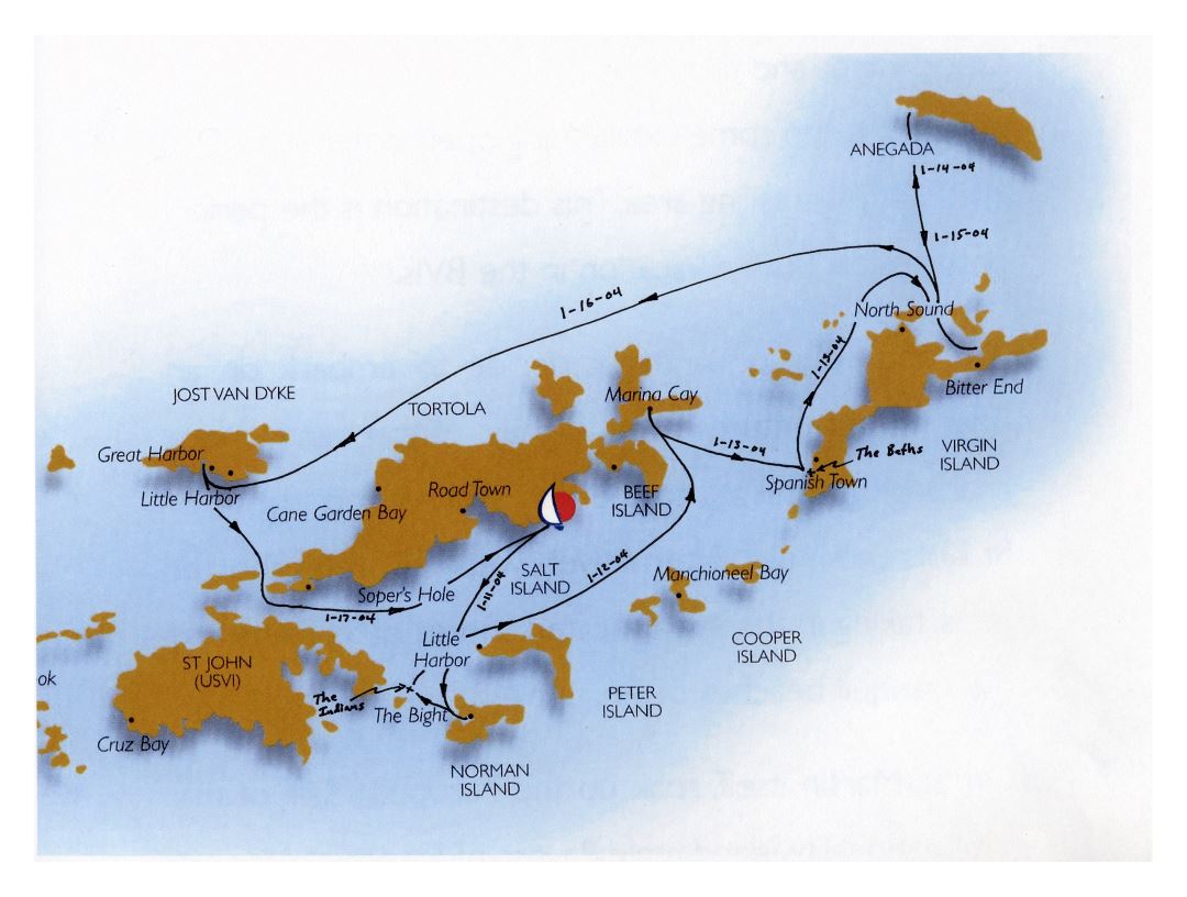 Большая детальная карта Британских Виргинских островов