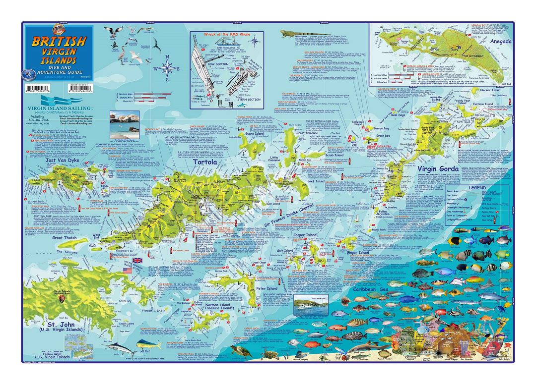 Большая карта путеводитель дайвинга и других приключений Британских Виргинских островов