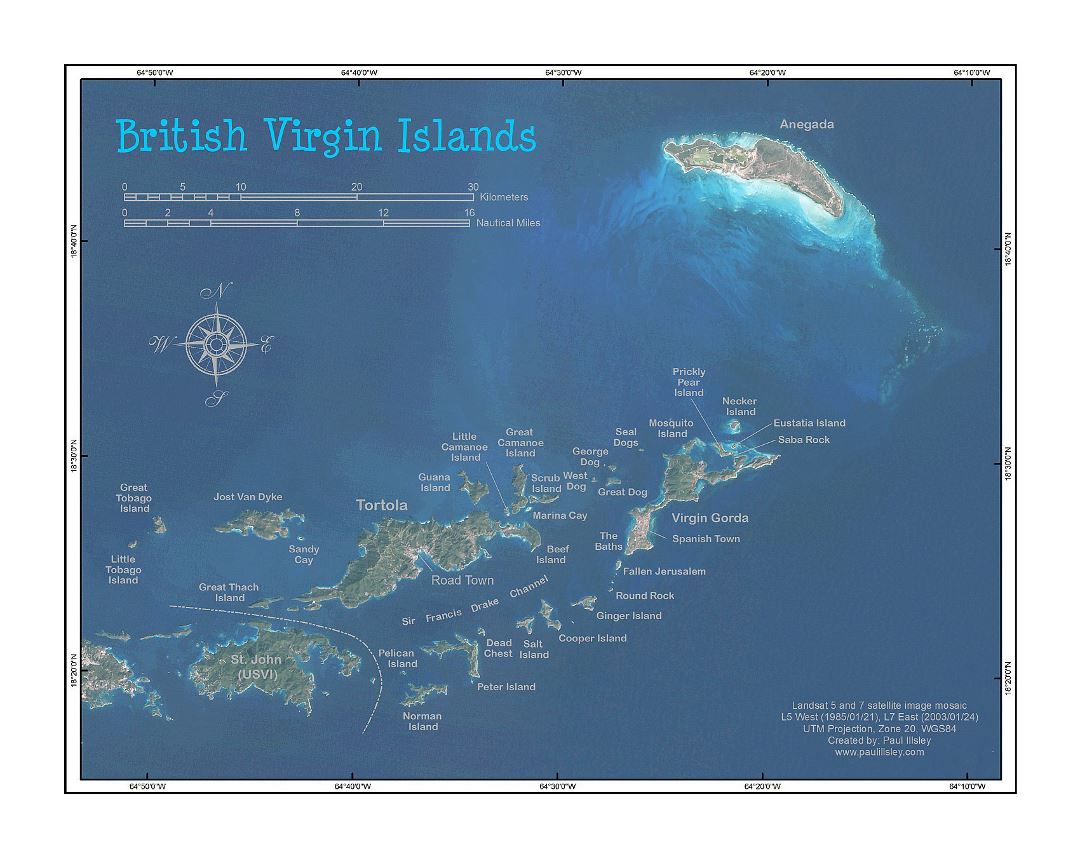 Большая спутниковая карта Британских Виргинских островов