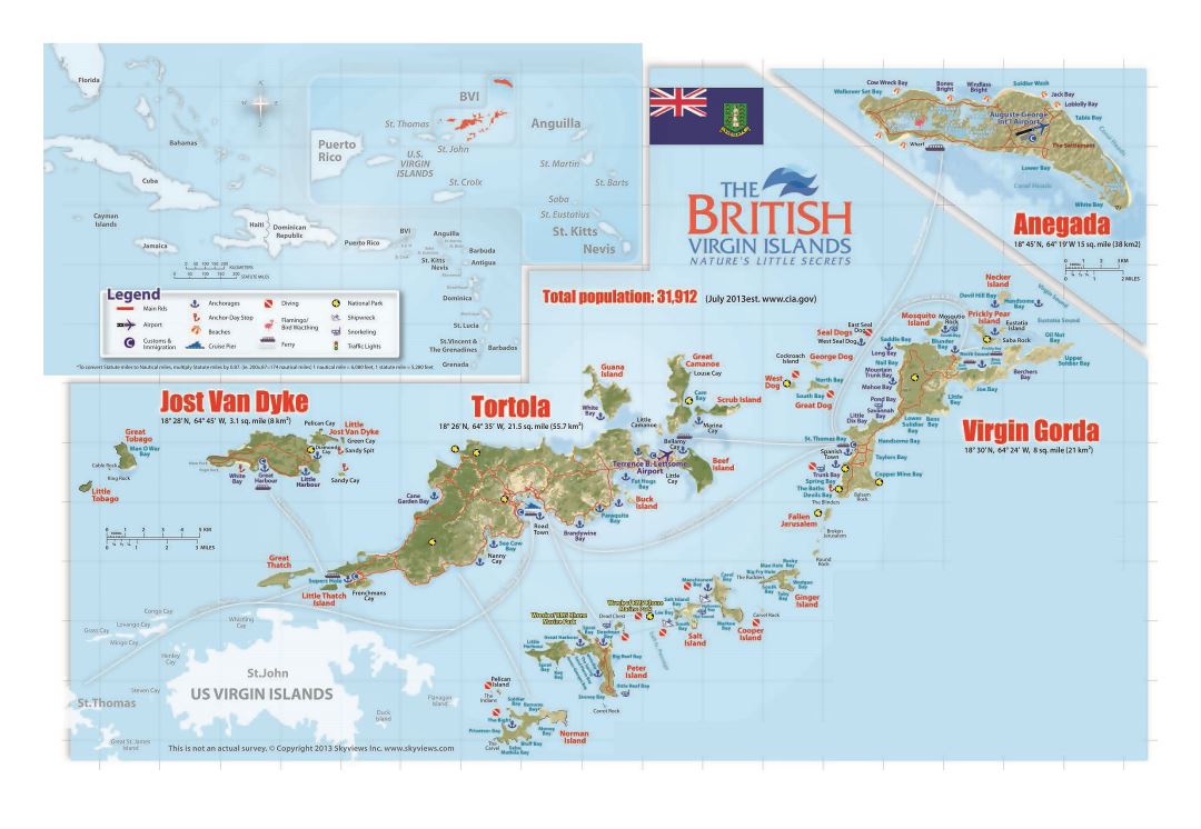 Большая туристическая карта Британских Виргинских островов