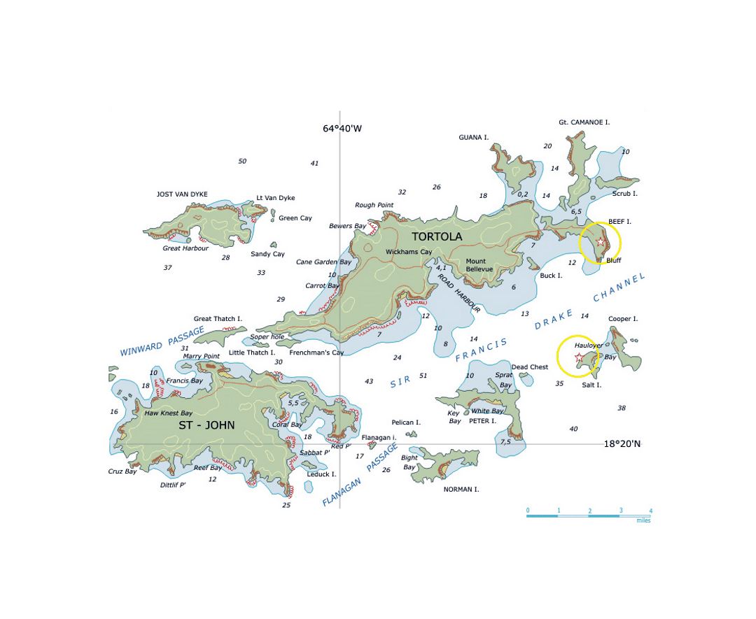 Топографическая карта Британских Виргинских островов