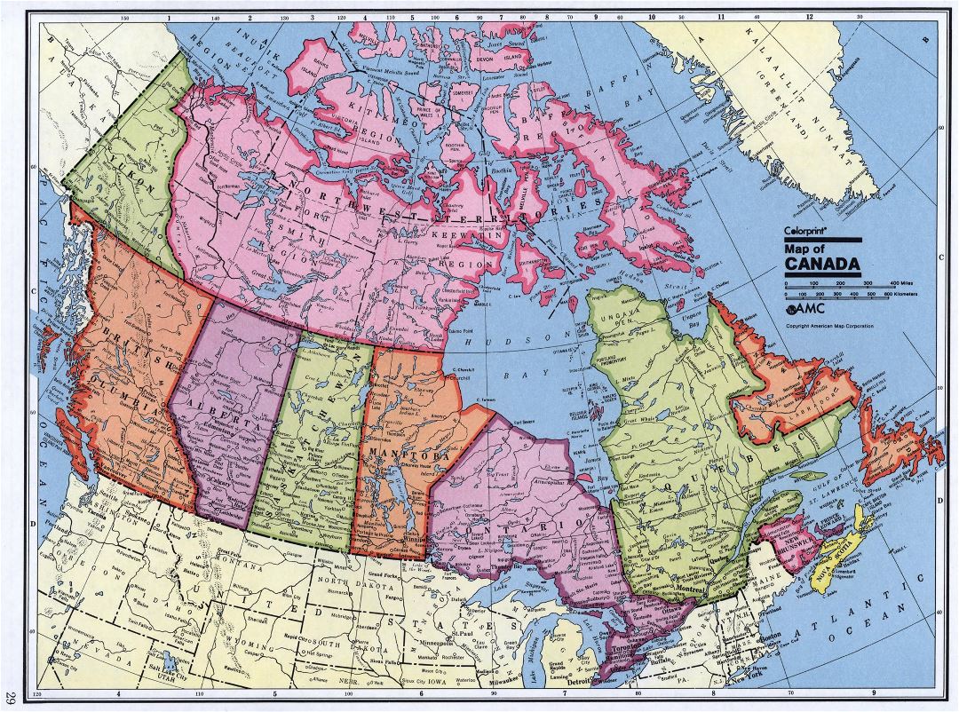 Детальная административная карта Канады