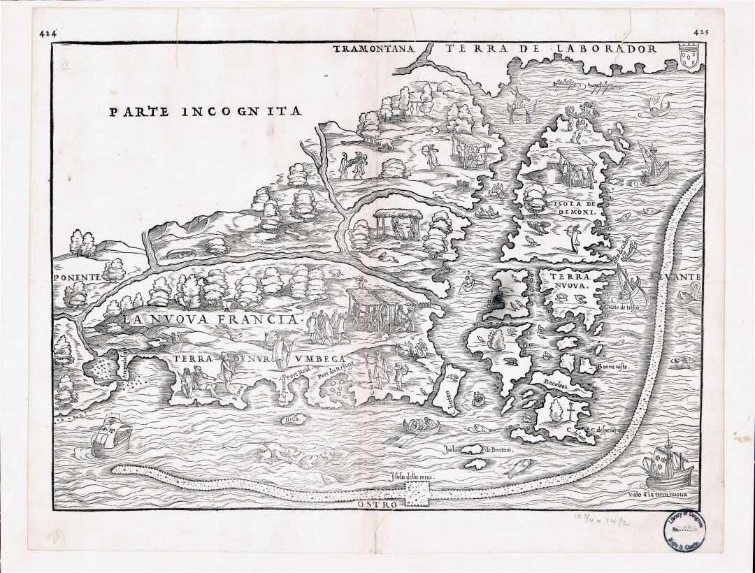 Большая детальная старая античная карта Восточной Канады - 1565