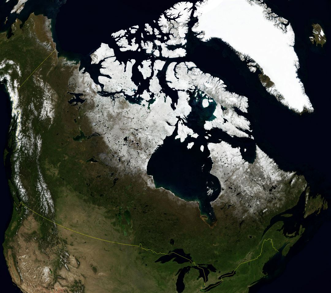Большая подробная спутниковая карта Канады