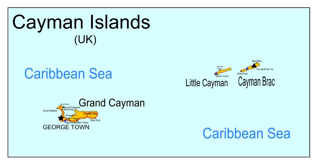 Большая детальная карта Каймановых островов с дорогами, городами и аэропортами