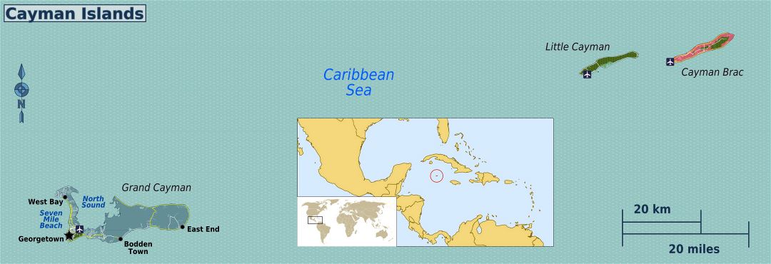 Большая политическая карта Каймановых островов