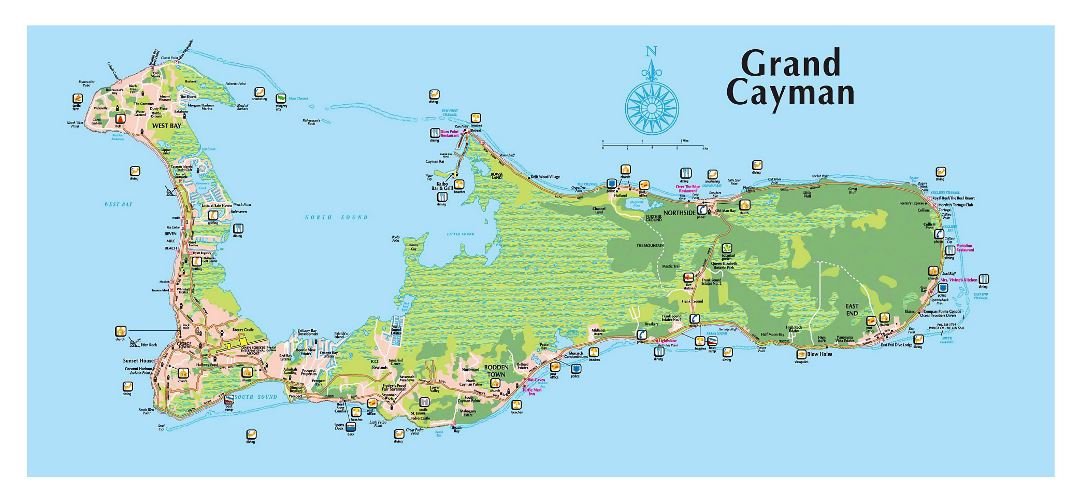 Большая туристическая карта острова Большой Кайман