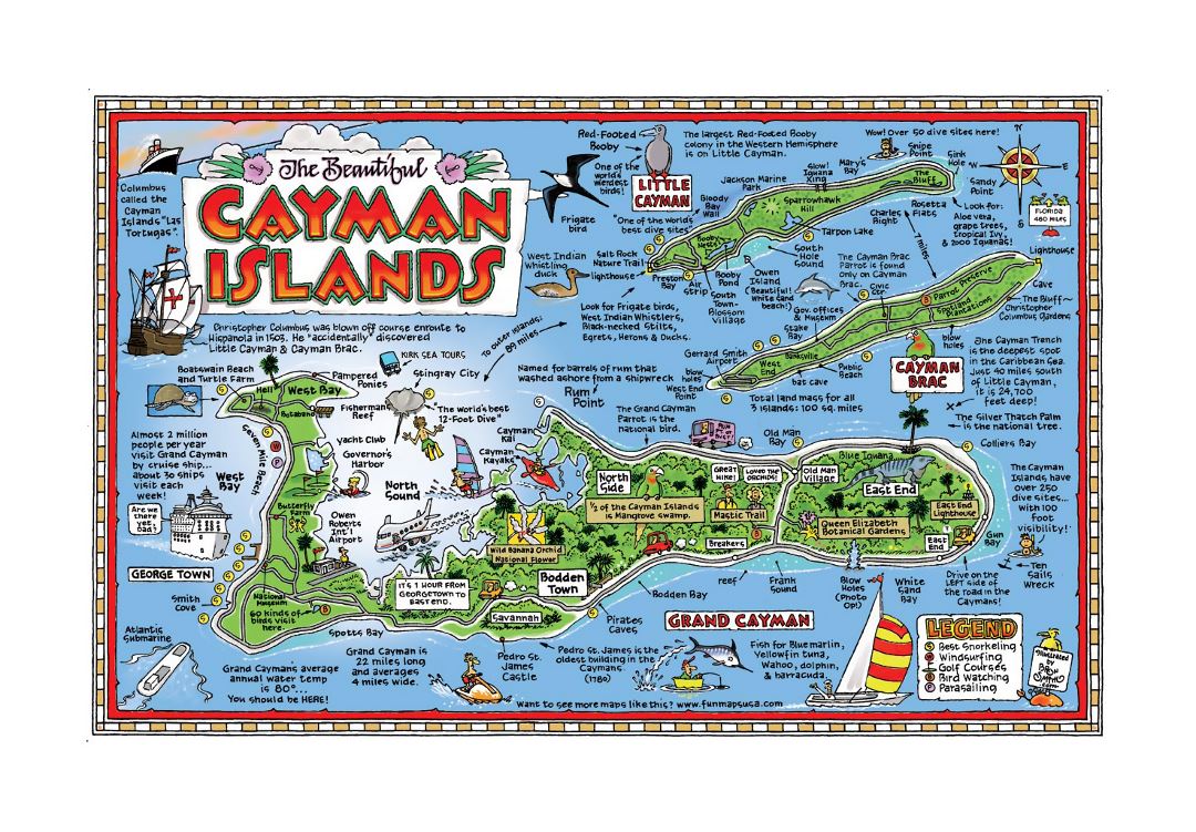 Большая туристическая иллюстрированная карта Каймановых островов
