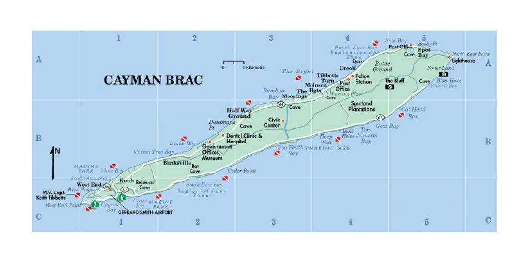 Туристическая карта острова Кайман Брак