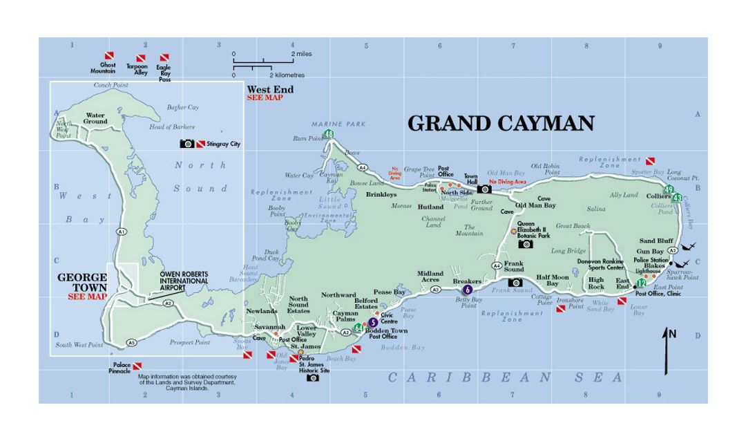 Туристическая карта острова Большой Кайман