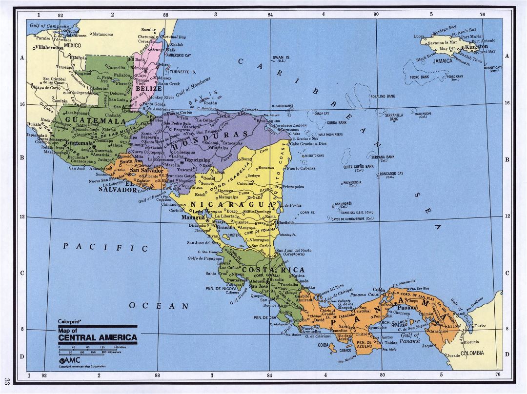 Подробная политическая карта Центральной Америки