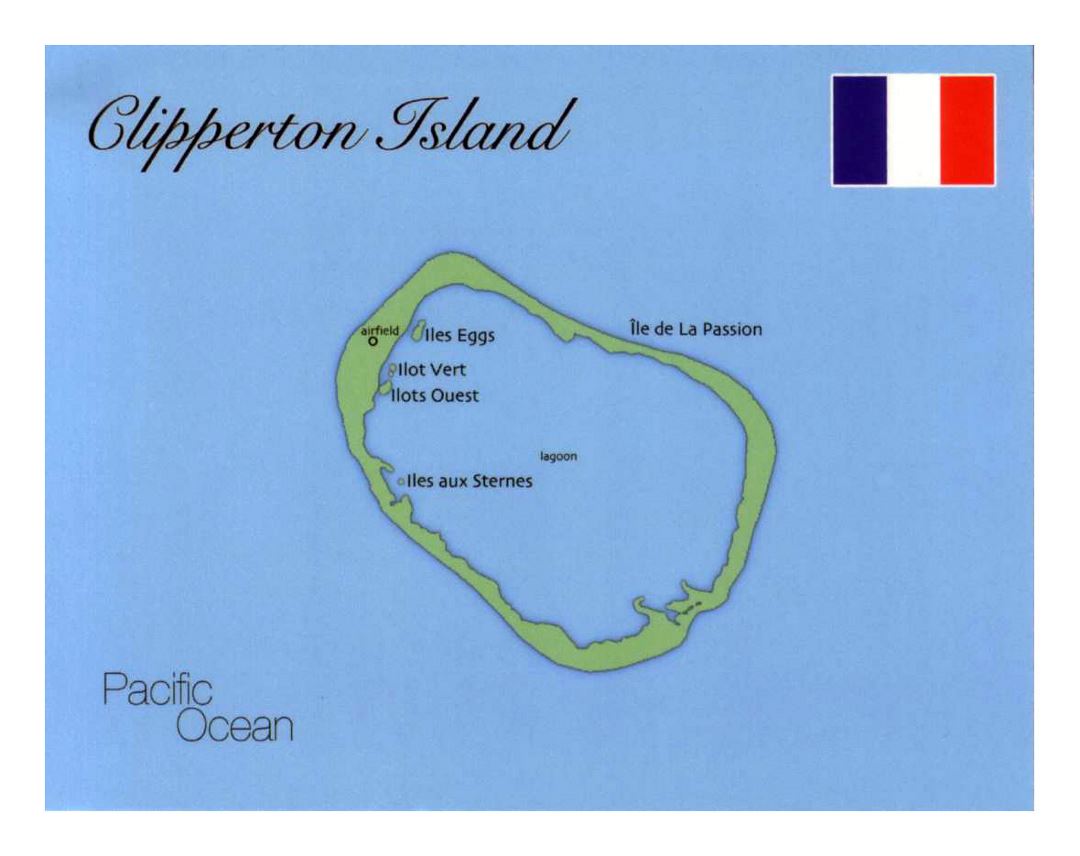 Подробная карта острова Клиппертон с флагом