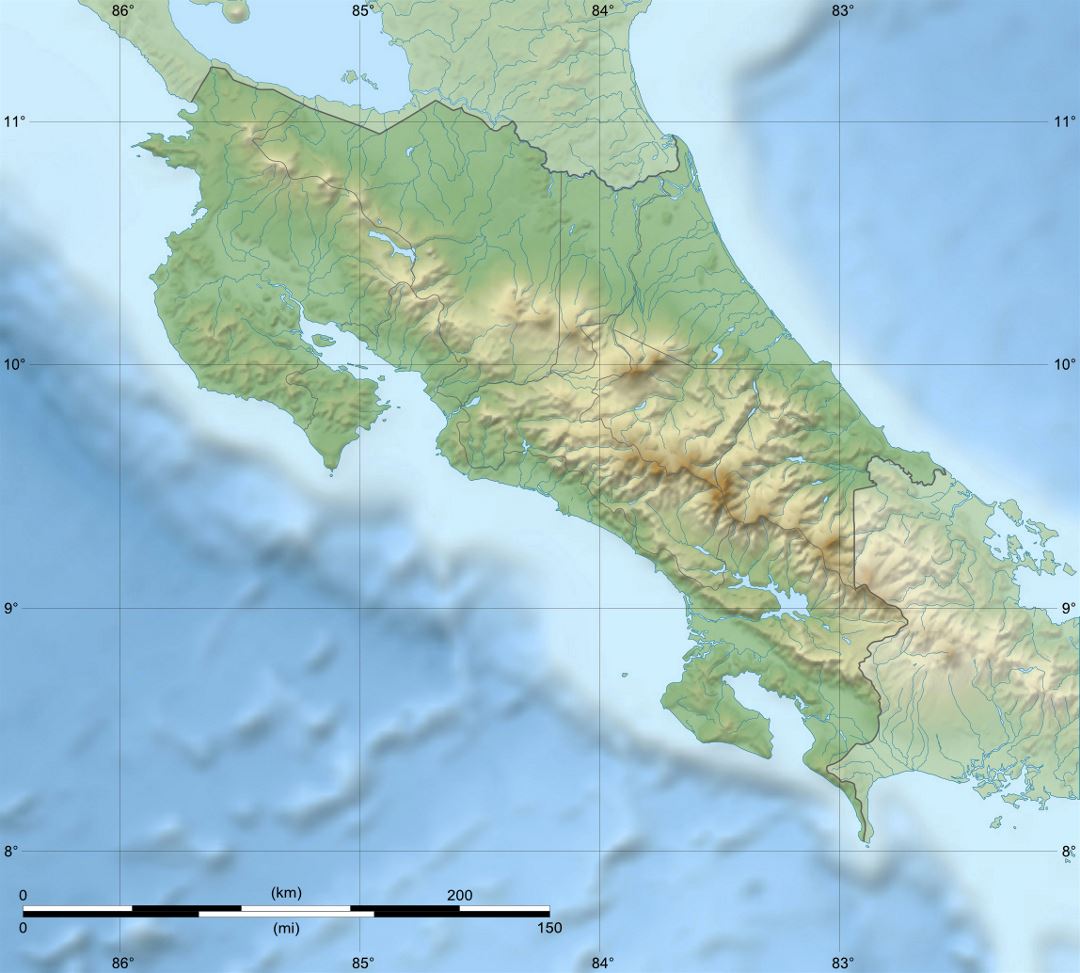 Подробная карта рельефа Коста-Рики