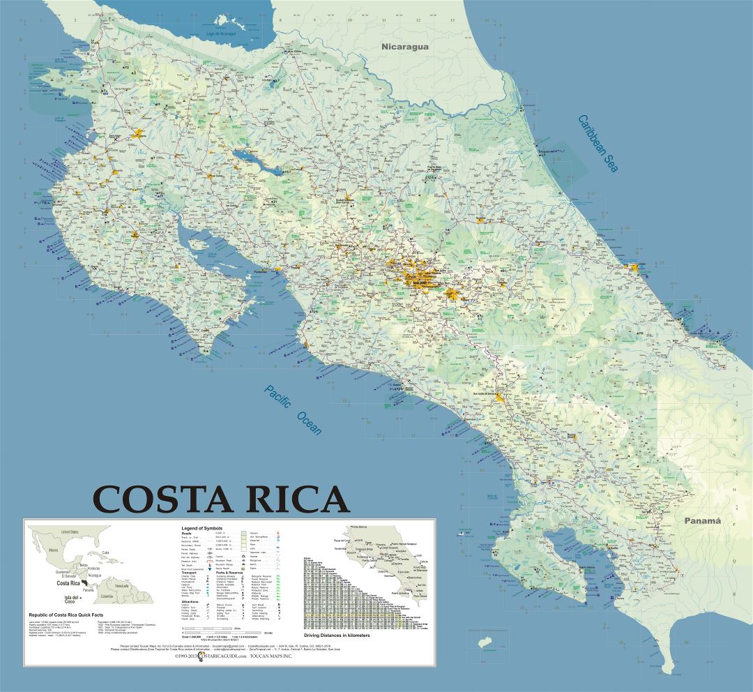 Большая подробная карта Коста-Рики