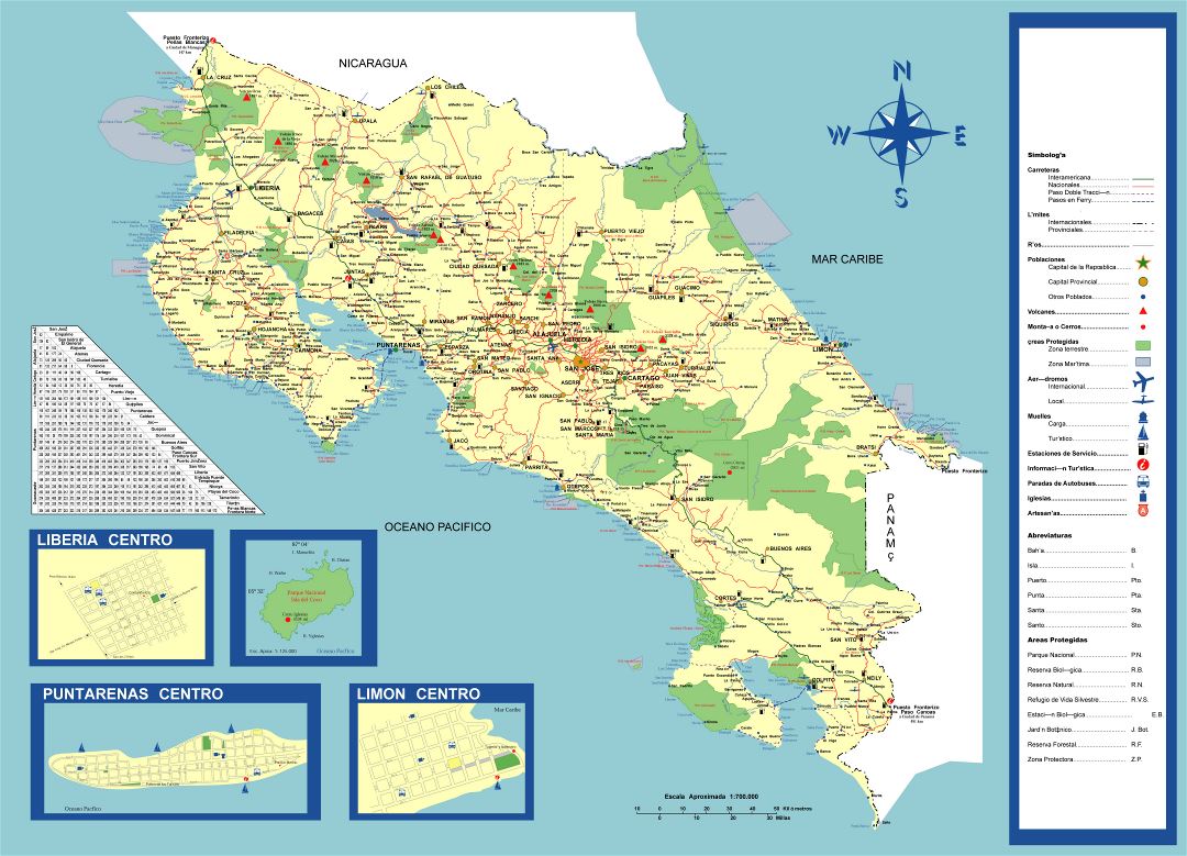 Большая подробная туристическая карта Коста-Рики