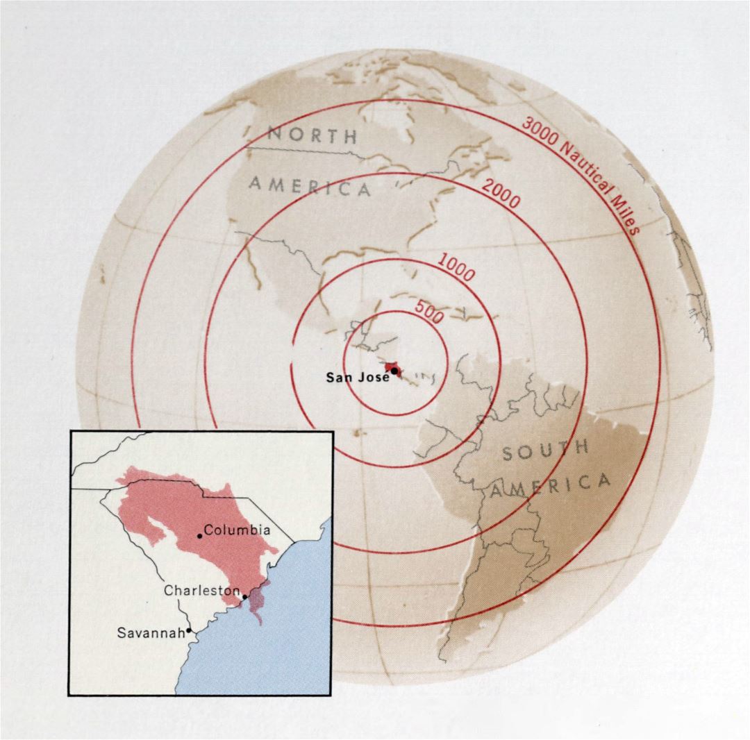 Большая карта расположением Коста-Рики - 1970