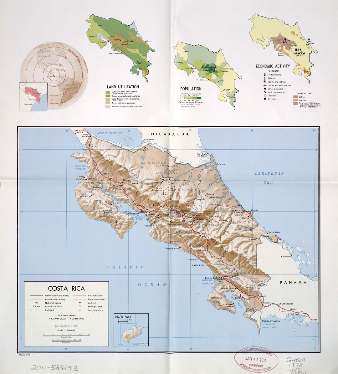 Крупномасштабная профильная карта страны Коста-Рика - 1970