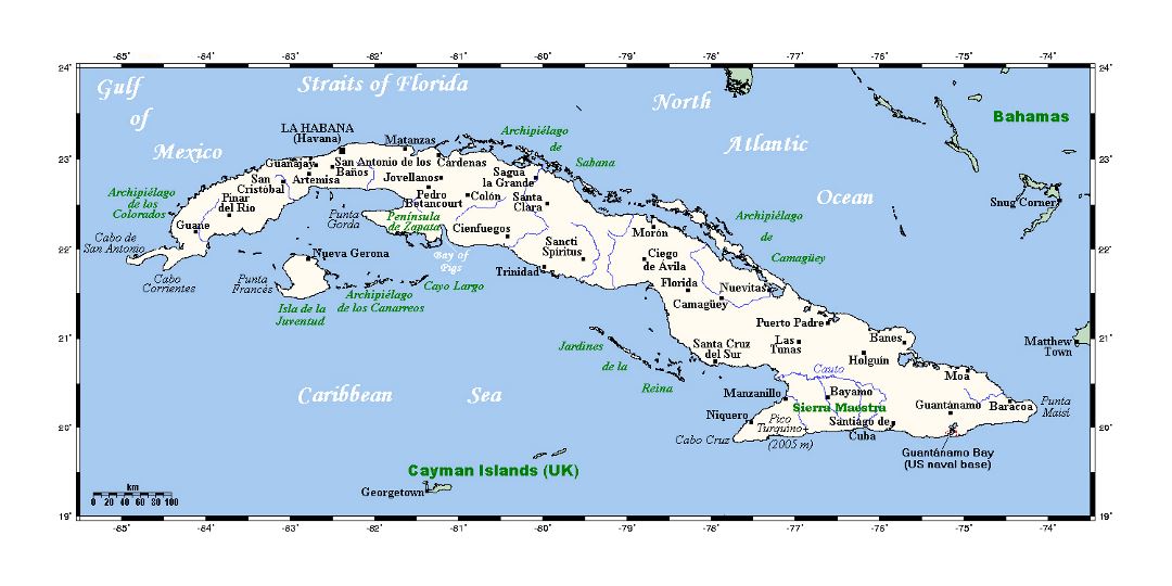 Детальная карта Кубы с городами
