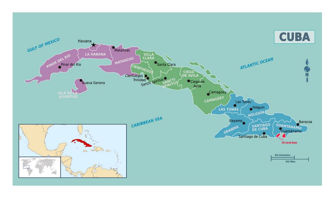 Подробная карта регионов Кубы