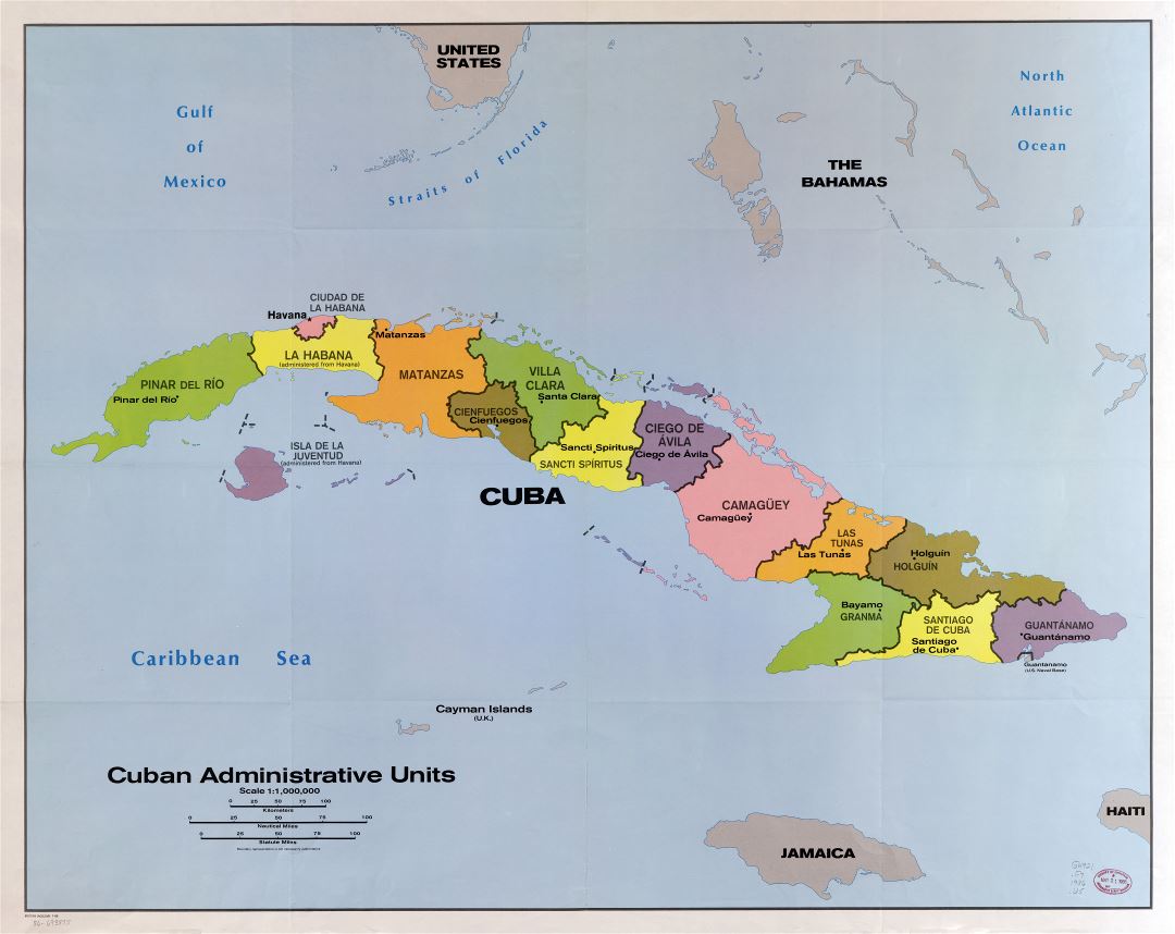 Большая детальная карта Кубинских административных единиц - 1986