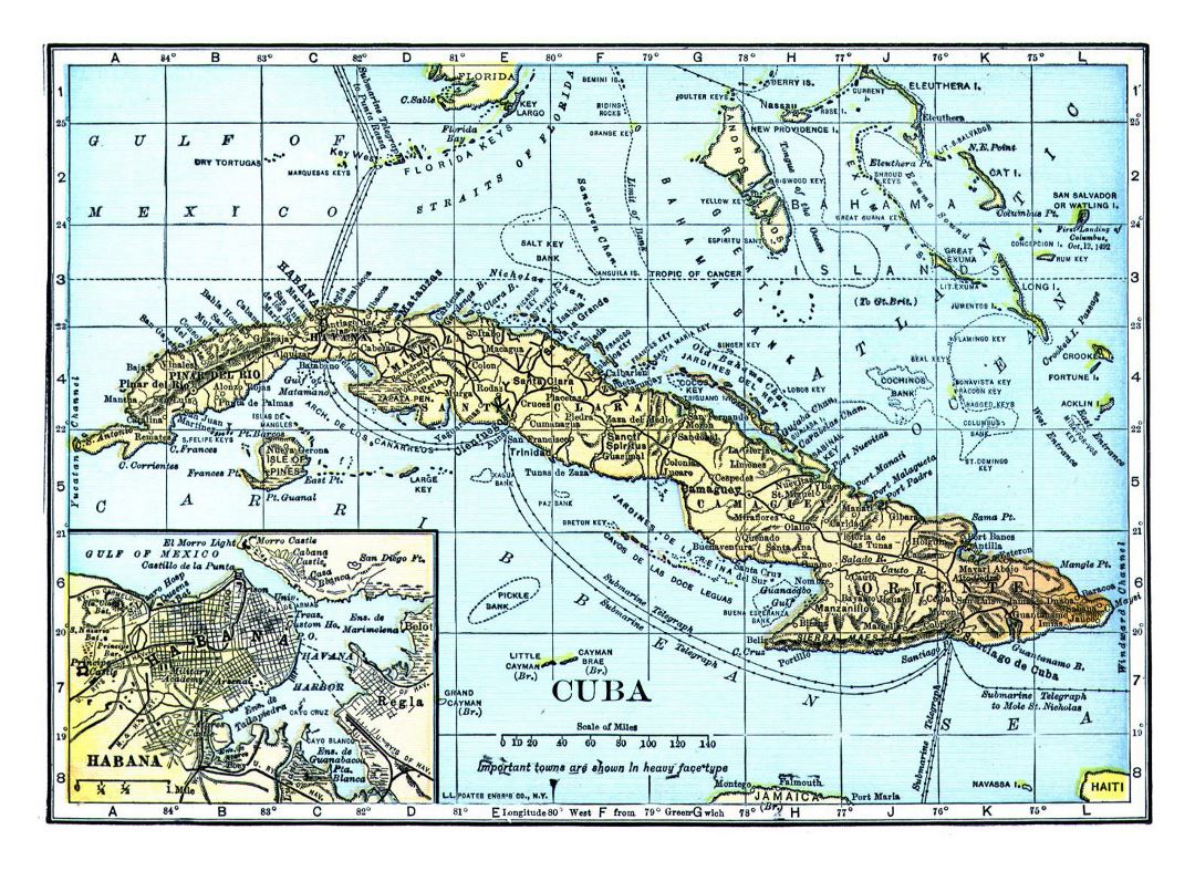 Большая детальная старая карта Кубы с другими пометками