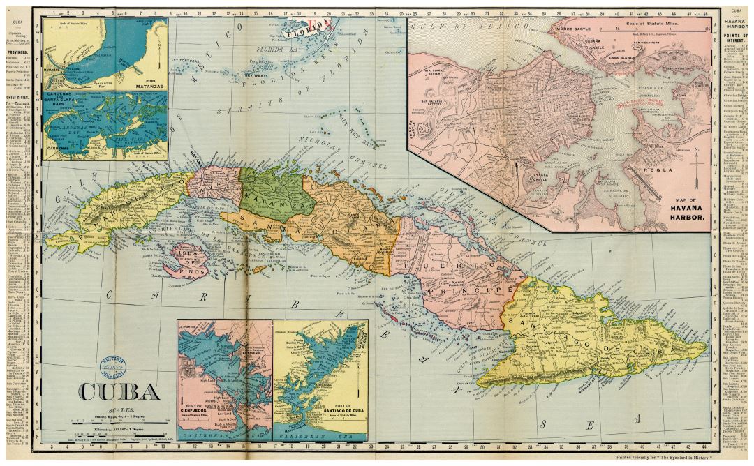 Большая детальная старая политическая и административная карта Кубы с другими пометками - 1898