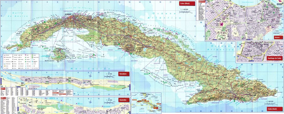 Большая детальная карта дорог Кубы с другими пометками