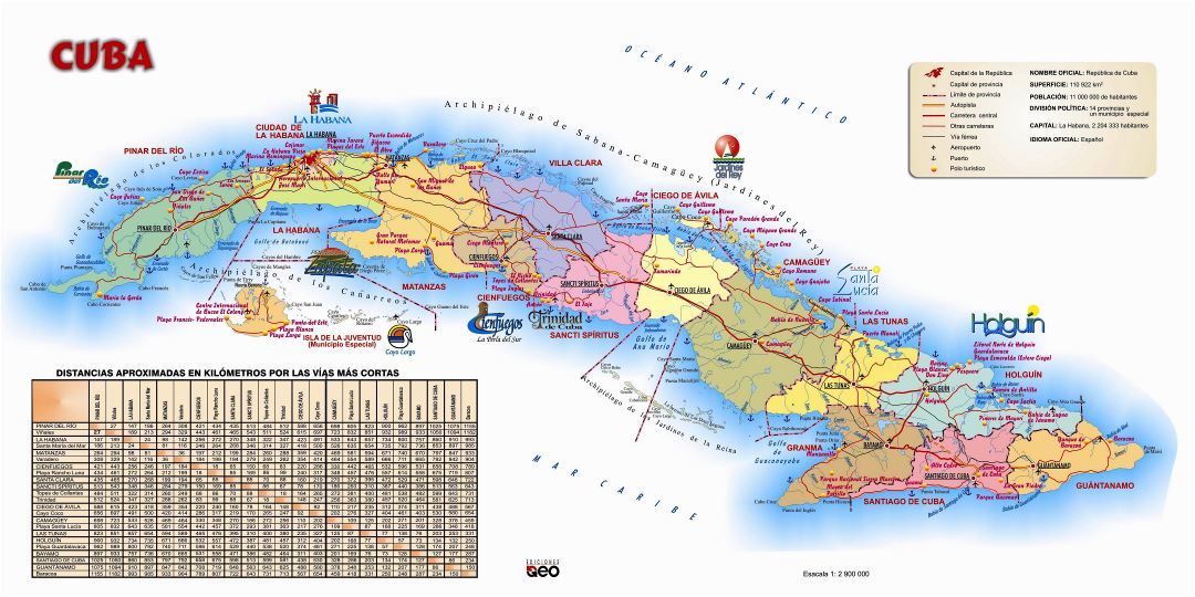 Большая детальная туристическая карта Кубы с другими пометками