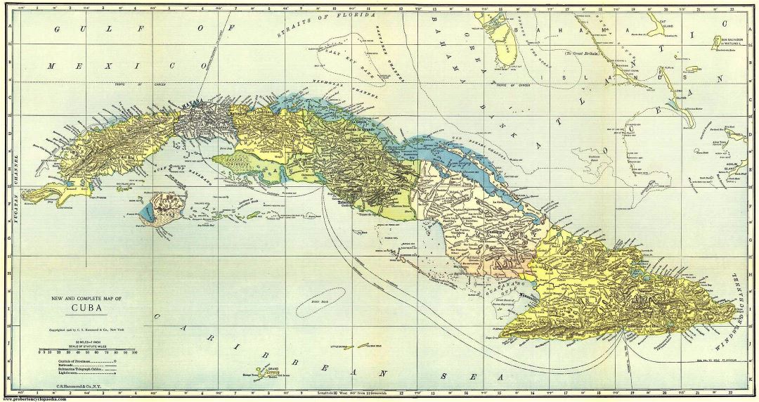 Большая старая карта Кубы - 1906