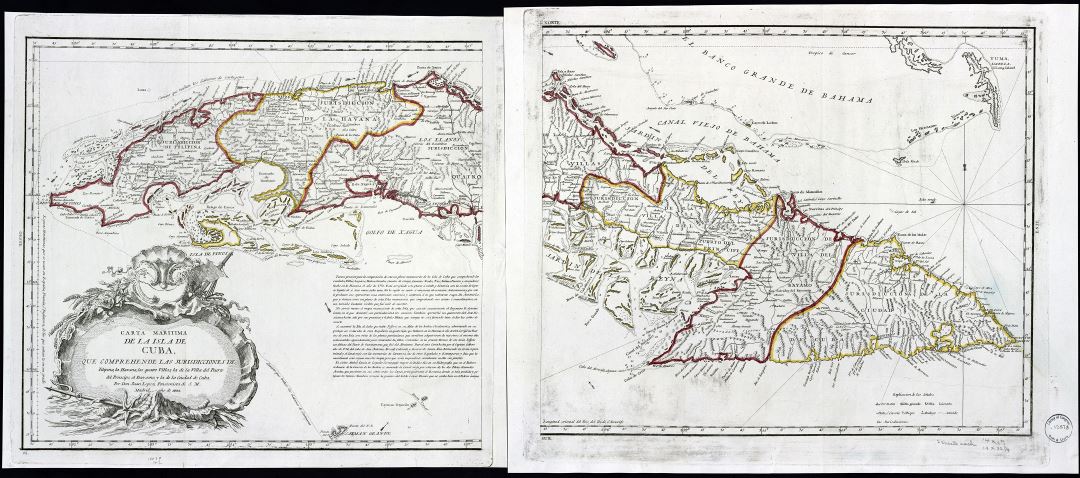 Крупномасштабная детальная старая карта Кубы - 1825