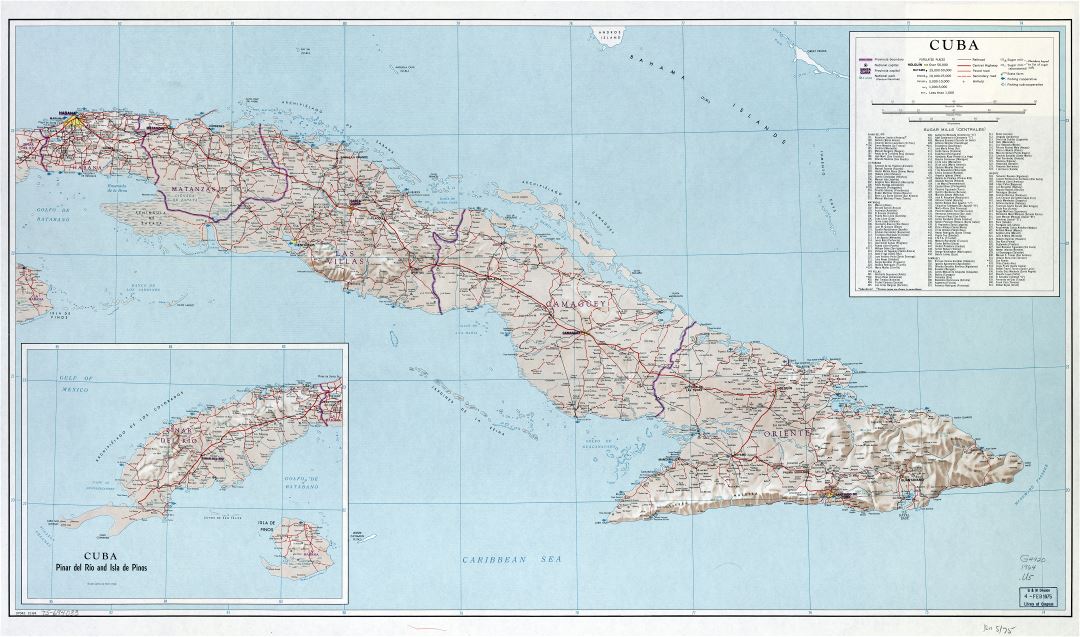 Крупномасштабная подробная карта дорог Кубы с другими пометками - 1964