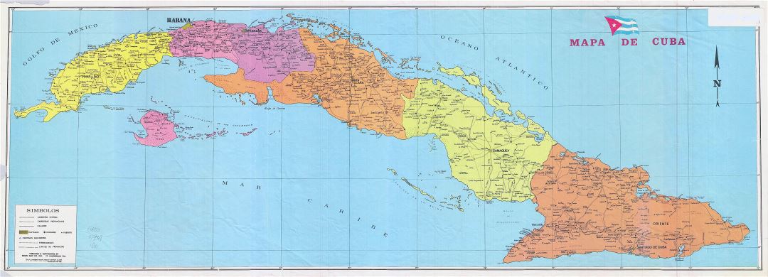 Крупномасштабная старая административная карта Кубы с дорогами, городами и деревнями - 1902