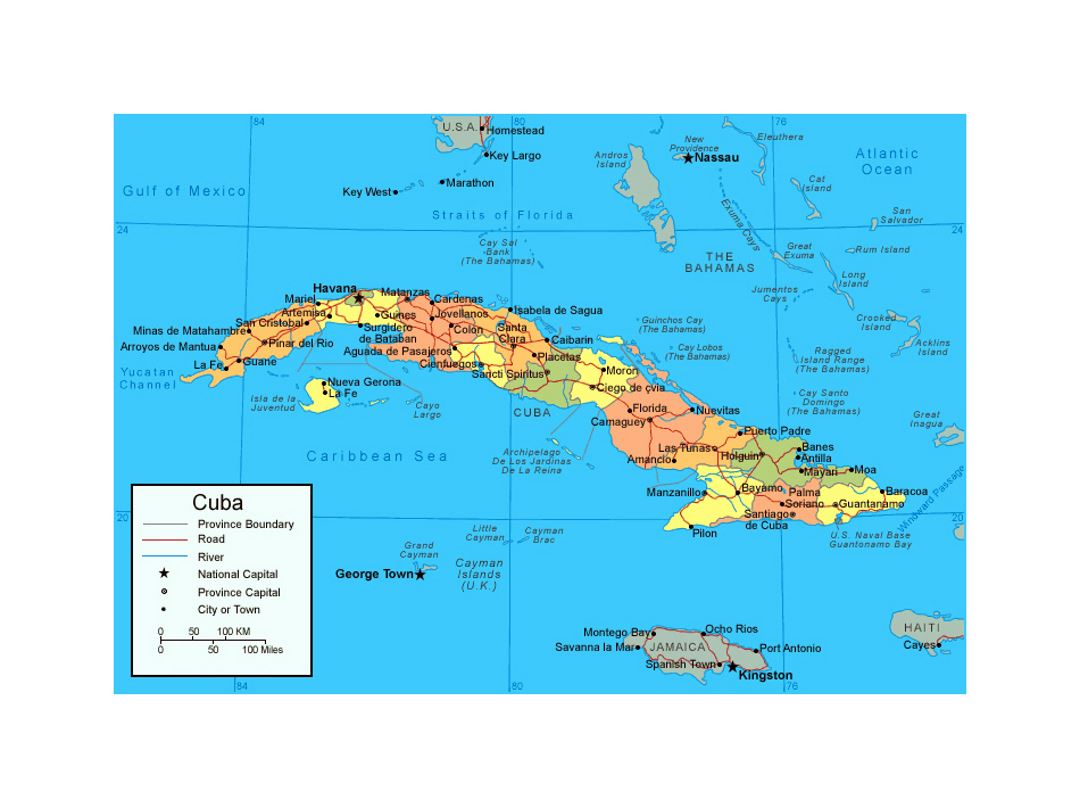 Политическая и административная карта Кубы