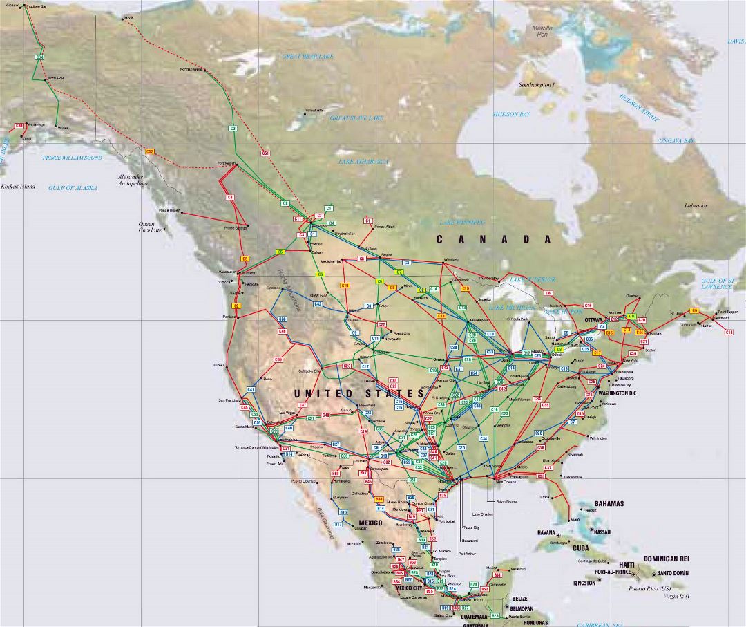 Подробная карта нефтепроводной сети Северной Америки