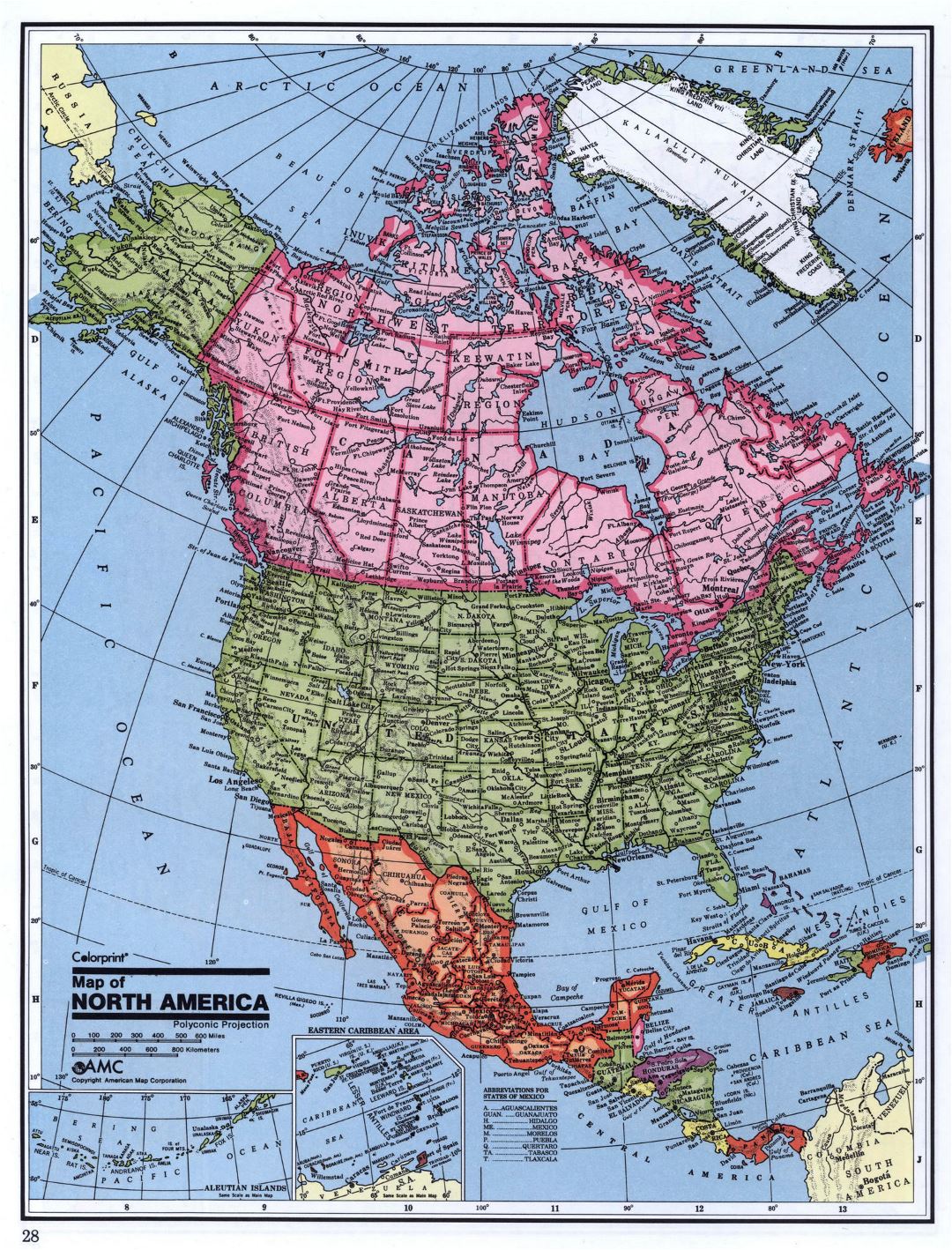 Подробная политическая карта Северной Америки
