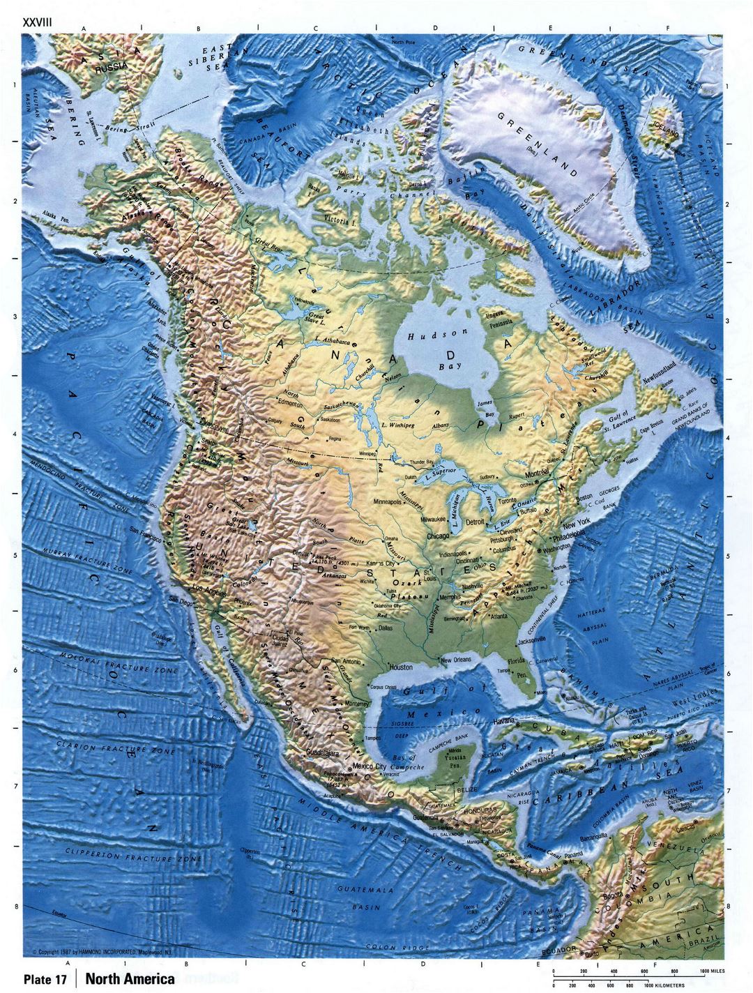 Подробная карта рельефа Северной Америки