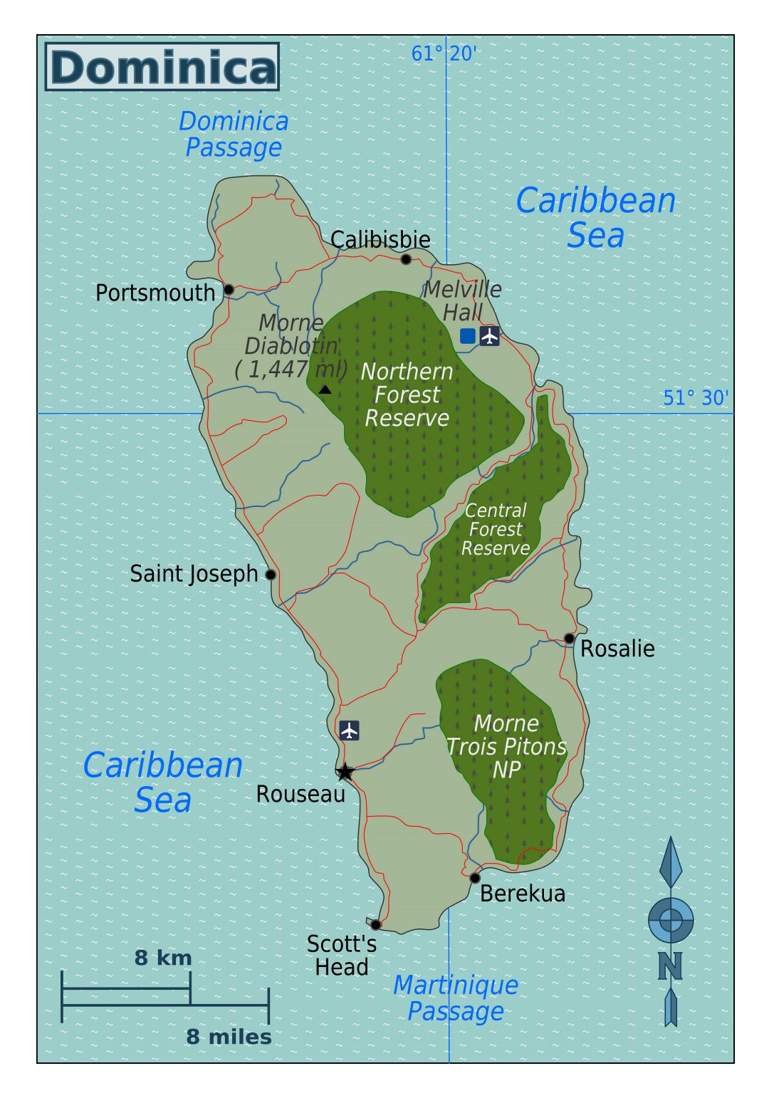 Большая детальная карта Доминики