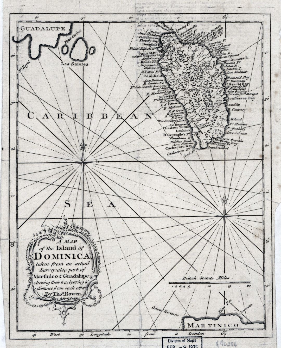 Большая детальная старая карта острова Доминика - 1778