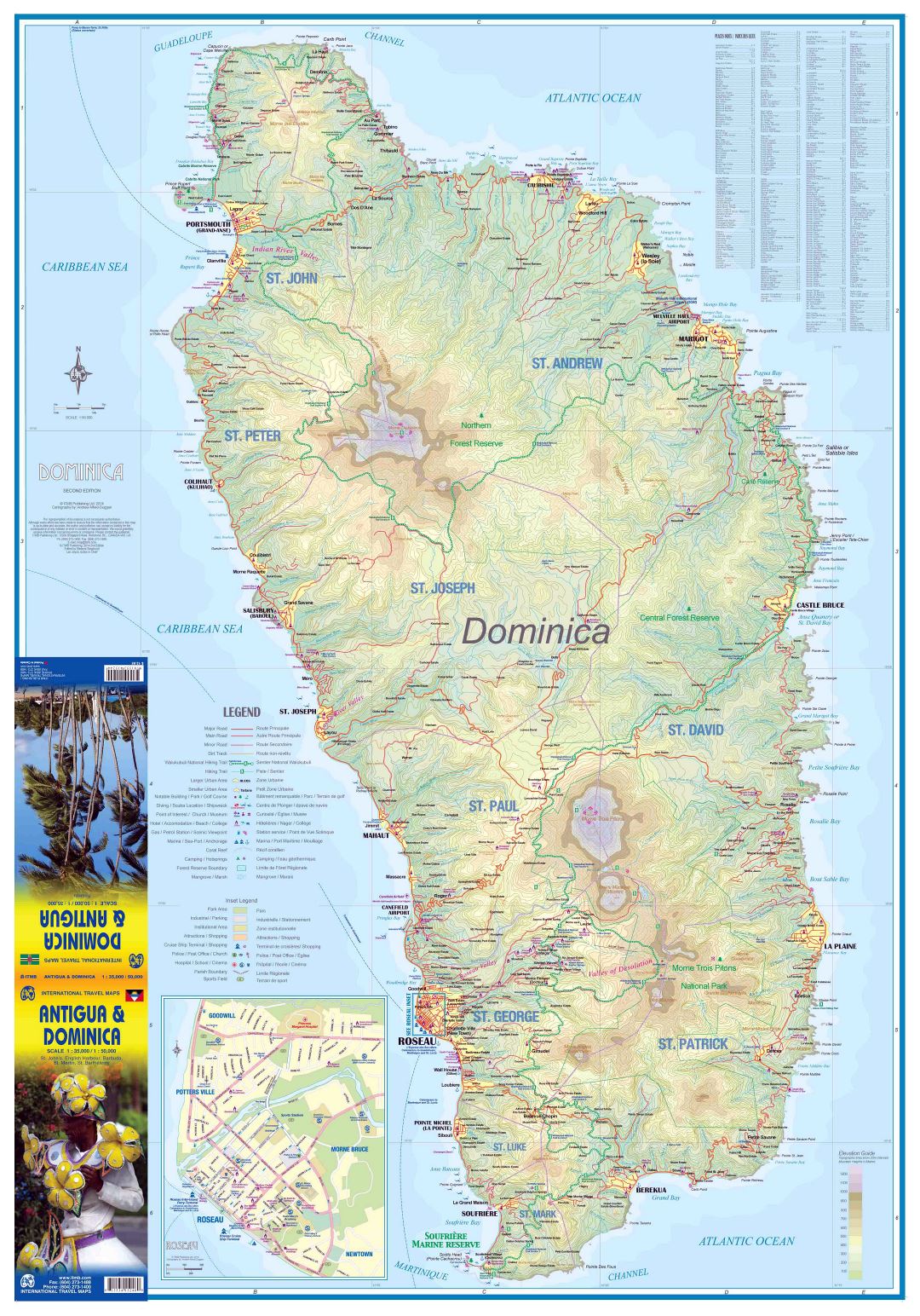 Большая детальная туристическая карта Доминики