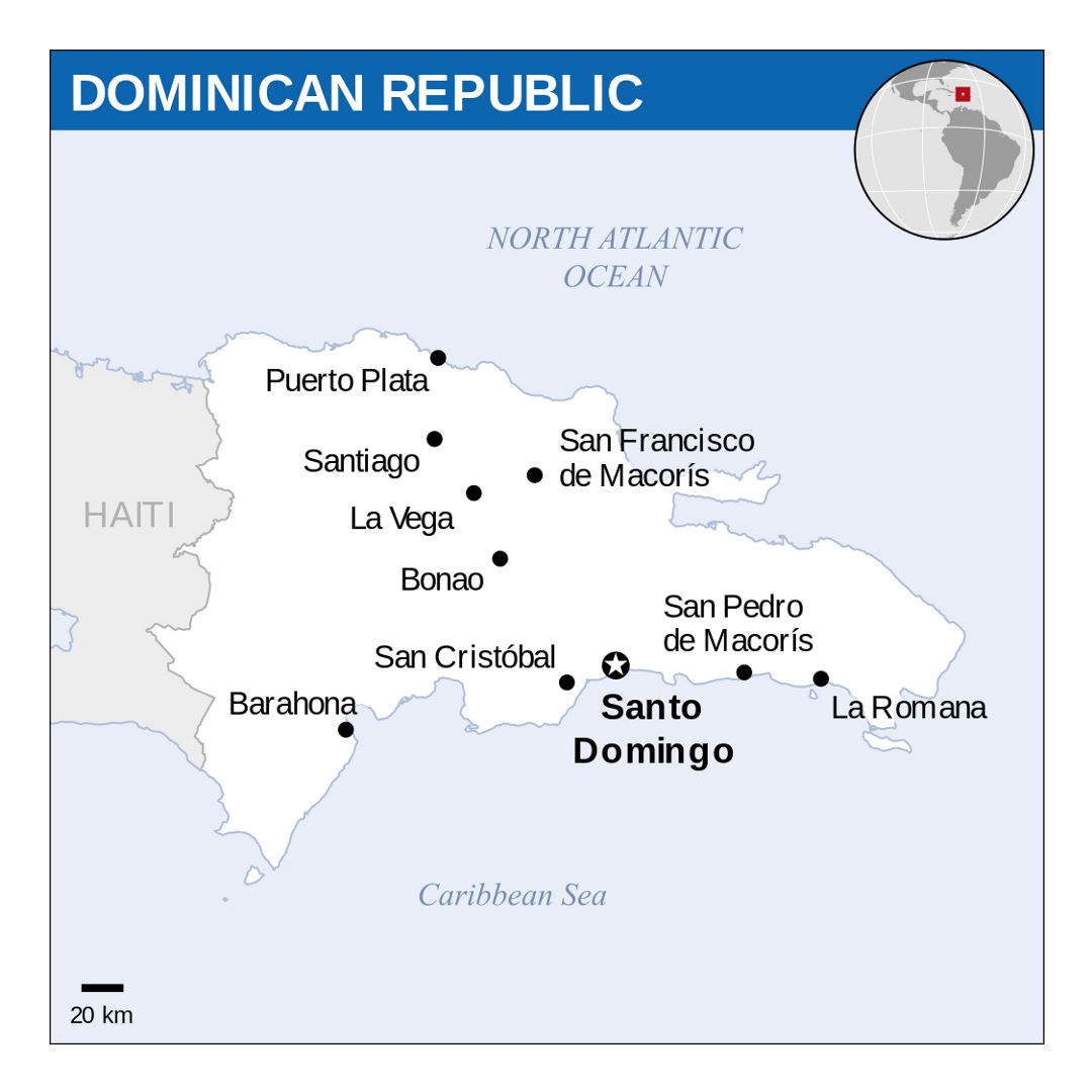 Детальная политическая карта Доминиканской Республики с крупными городами