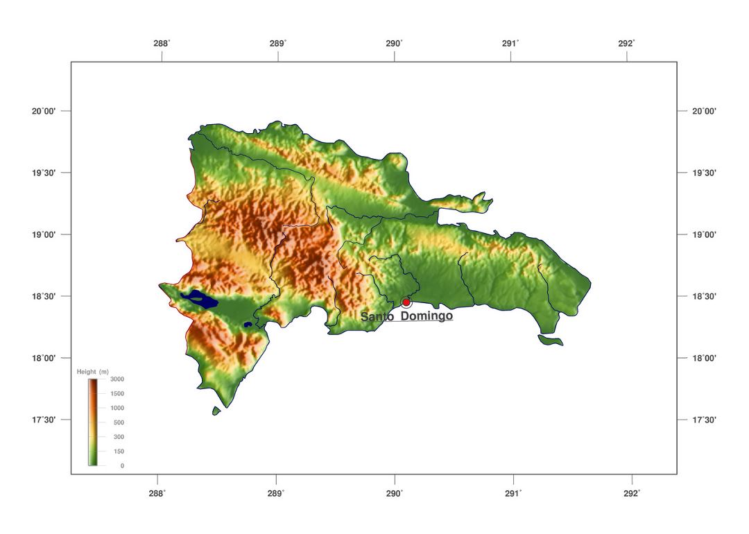 Большая карта высот Доминиканской Республики