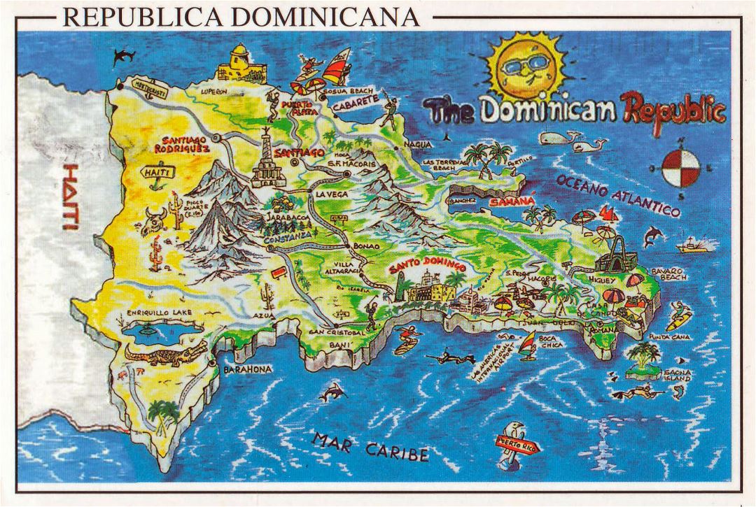 Большая туристическая иллюстрированная карта Доминиканской Республики