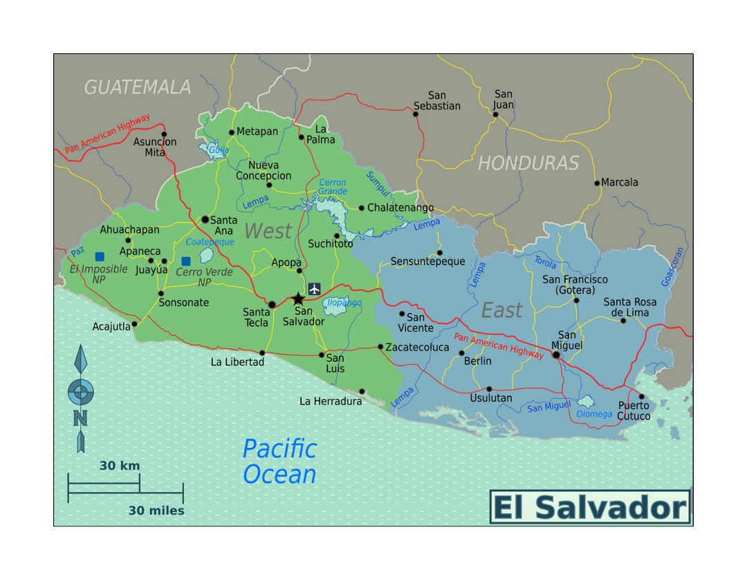 Детальная карта регионов Сальвадора