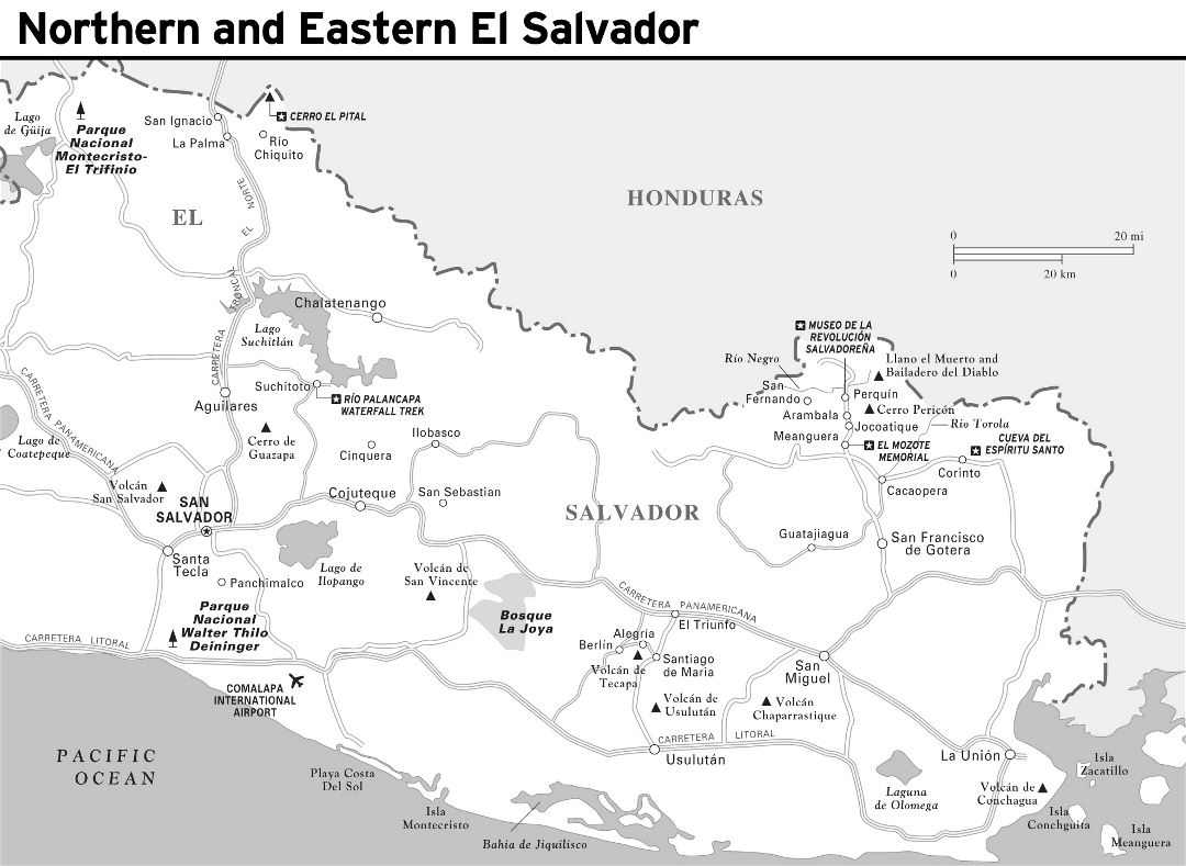 Большая подробная карта Северного и Восточного Сальвадора с дорогами и городами