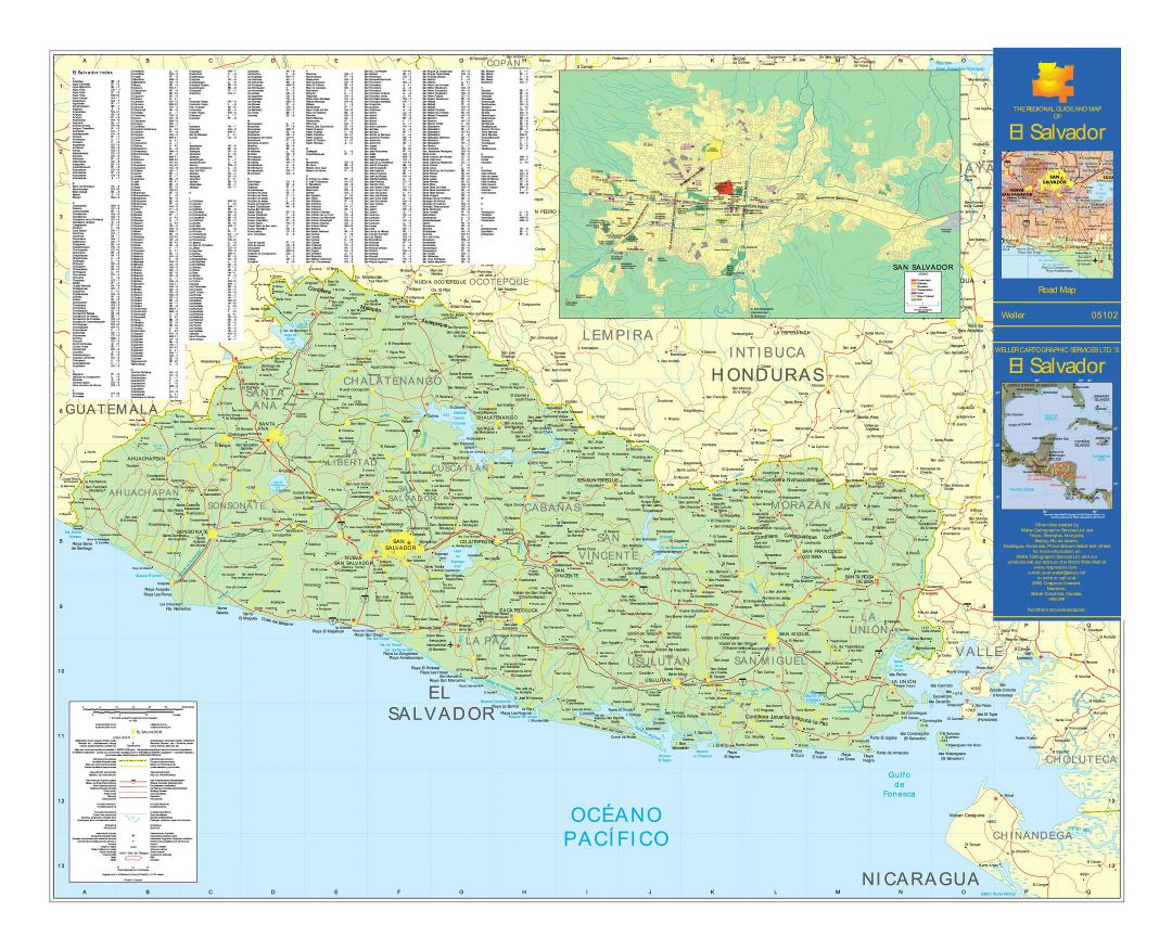 Большая подробная карта дорог Сальвадора с городами, аэропортами и другими пометками